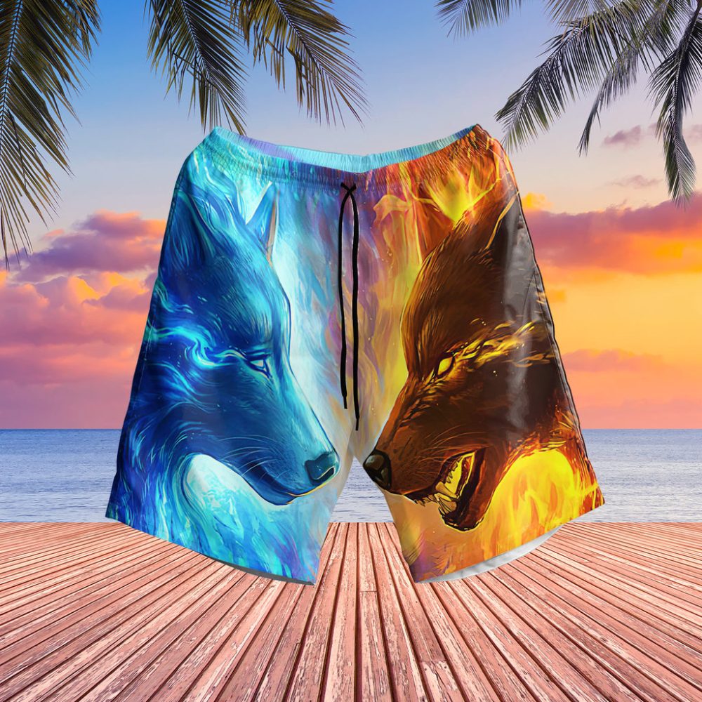 Ice Fire Wolf Hawaiian Shorts