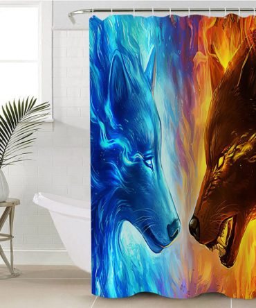 Ice Fire Wolf Shower Curtain