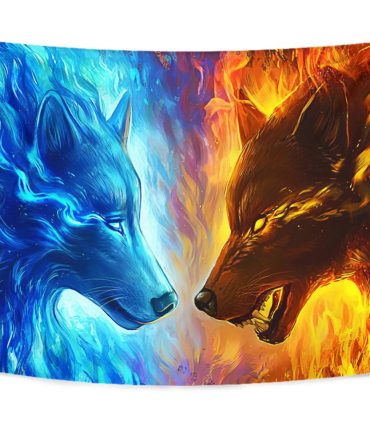 Ice Fire Wolf Tapestry