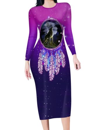 Violet Dreamcatcher Wolf Native American Body Dress