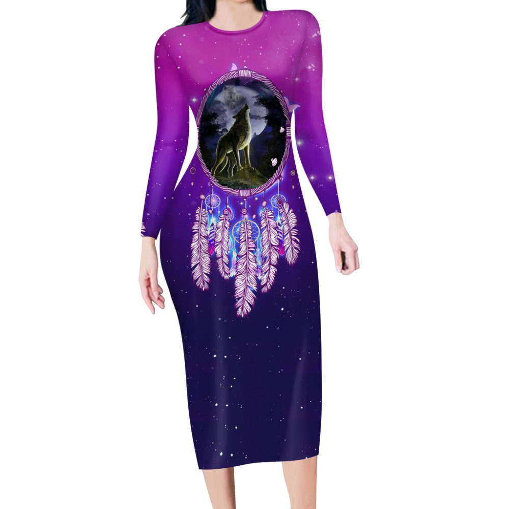 Violet Dreamcatcher Wolf Native American Body Dress
