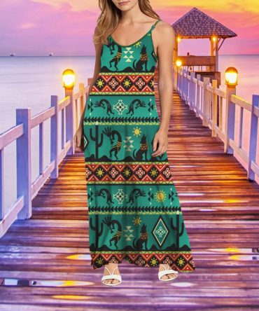 Kokopelli Myth Green Maxi Dress