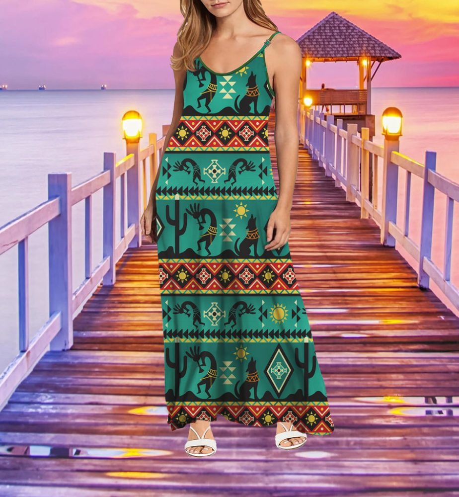 Kokopelli Myth Green Maxi Dress