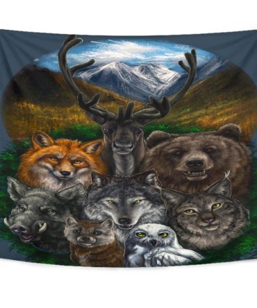 Wolf With Animal Native Tapestry