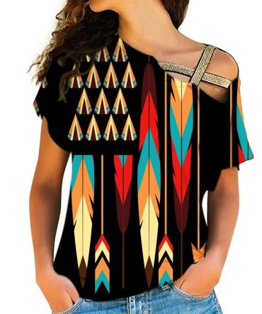 Color Feather Arrows Native American Cross Shoulder Shirt