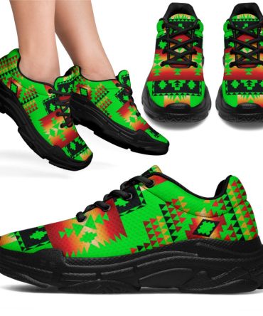 Green Neon Native Tribes Native American Chunky Sneakers
