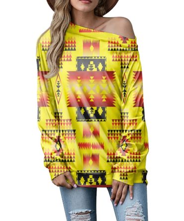 Yellow Tribes Pattern Native American Off-shoulder Sweatshirt