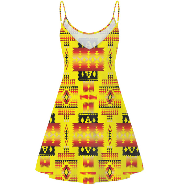 Yellow Tribes Pattern Native American Strings Dress - Image 3