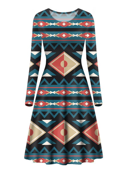 Diamond Pattern Native Long Sleeve Dress - Image 2