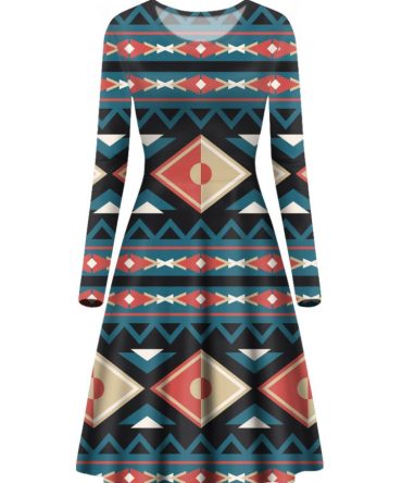 Diamond Pattern Native Long Sleeve Dress