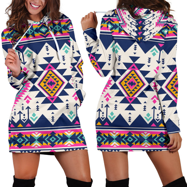 Pink Pattern Native American Hoodie Dress - Image 2