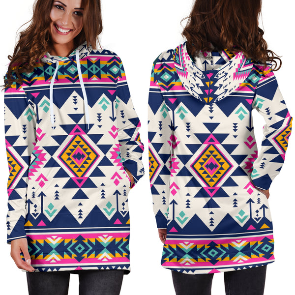 Pink Pattern Native American Hoodie Dress - Image 3