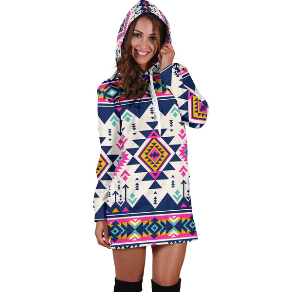 Pink Pattern Native American Hoodie Dress - Image 4