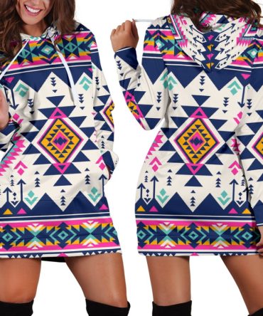 Pink Pattern Native American Hoodie Dress