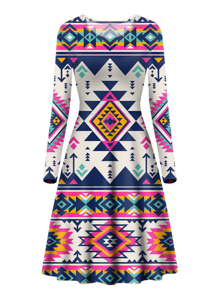 Pink Pattern Native Long Sleeve Dress - Image 2