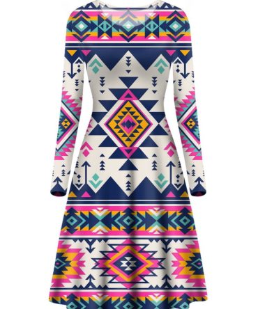 Pink Pattern Native Long Sleeve Dress