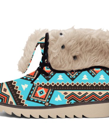 Line Shapes Ethnic Faux Fur Leather Boots