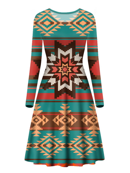 Ethnic Ornament Seamless Pattern Long Sleeve Dress - Image 2
