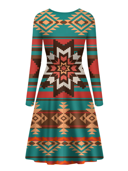 Ethnic Ornament Seamless Pattern Long Sleeve Dress - Image 3