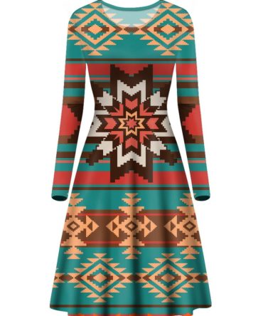 Ethnic Ornament Seamless Pattern Long Sleeve Dress