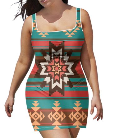 Ethnic Ornament Seamless Pattern Neckline Dress