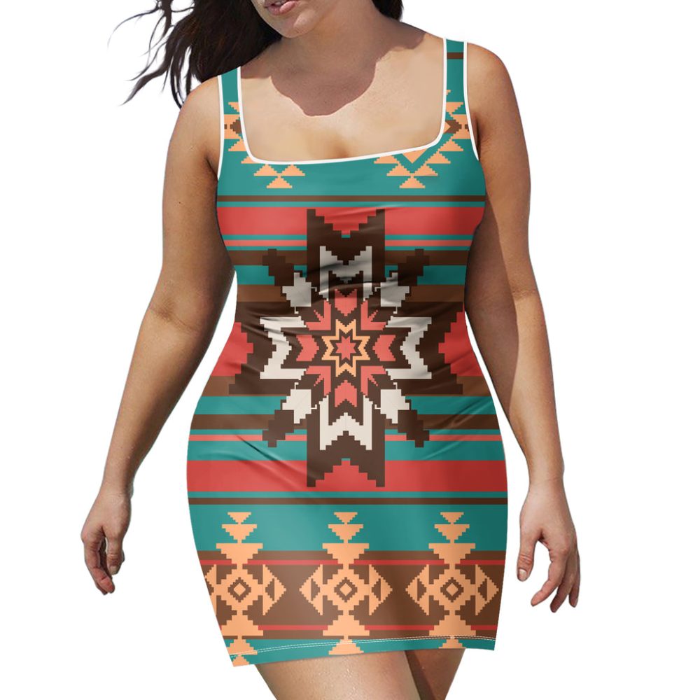 Ethnic Ornament Seamless Pattern Neckline Dress