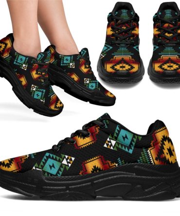 Native American Patterns Black Red Chunky Sneakers