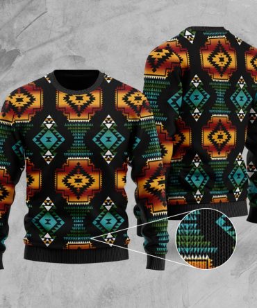 Native American Patterns Black Red Sweater