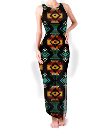 Pattern Native Round Neck Double Slit Sundress