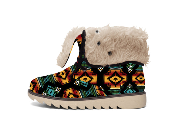 Patterns Black Faux Fur Leather Boots - Image 2