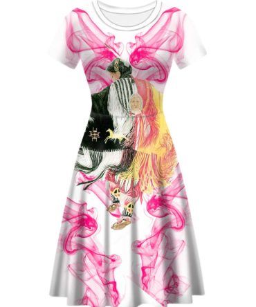 Pow Wow Dancer Pink Round Neck Dress