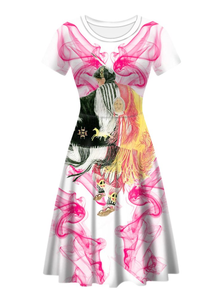 Pow Wow Dancer Pink Round Neck Dress
