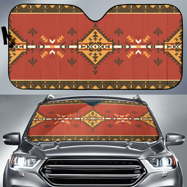 Geometric Pattern Red Auto Sun Shades - Image 2