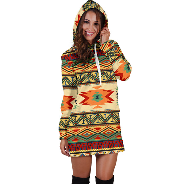 Geometric Pattern Design Native Hoodie Dress - Image 4