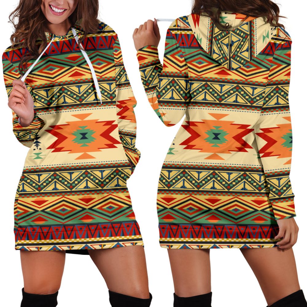 Geometric Pattern Design Native Hoodie Dress