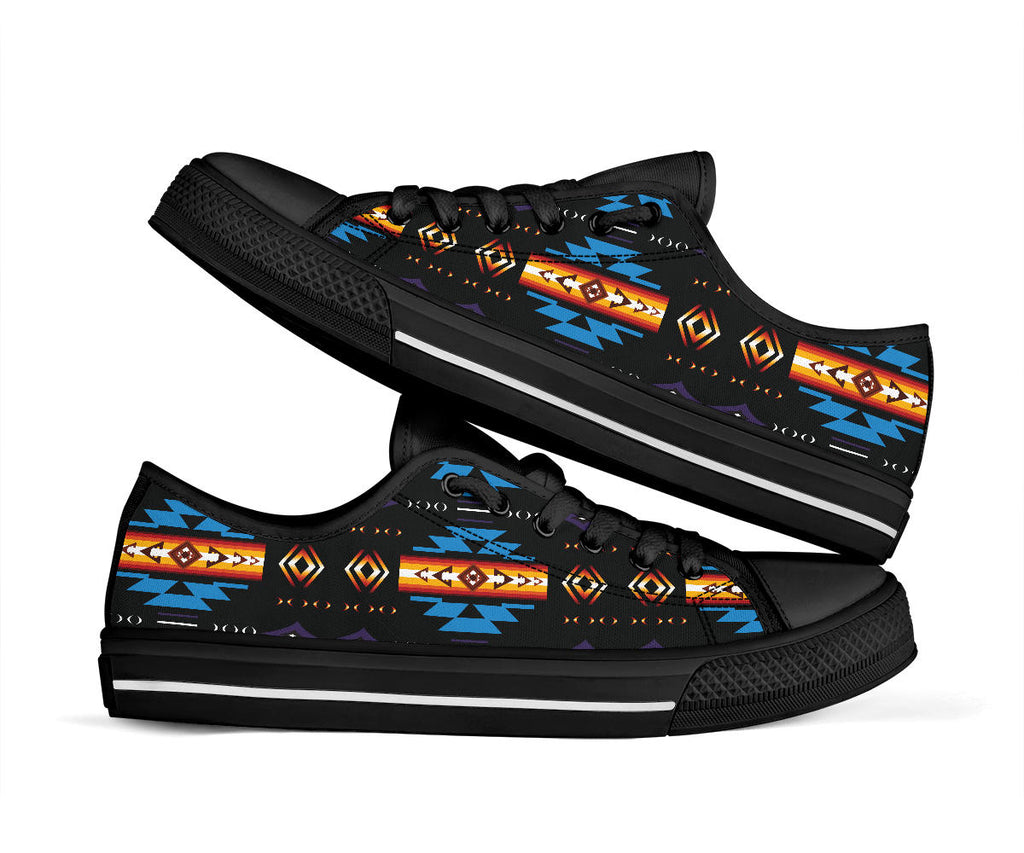 Blue Pattern Native Low Top Shoes Black