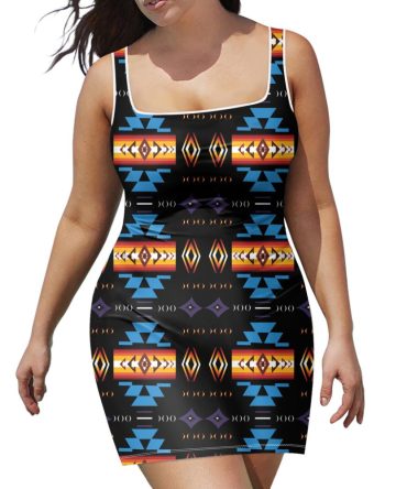 Blue Pattern Neckline Dress