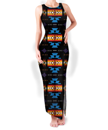 Pattern Native Round Neck Double Slit Sundress