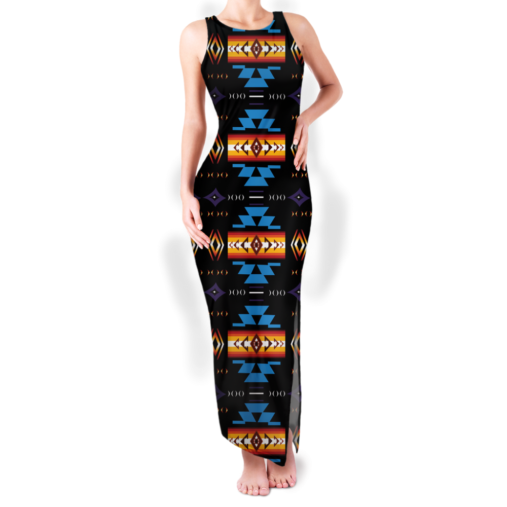 Pattern Native Round Neck Double Slit Sundress