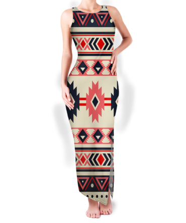 Pattern Native Round Neck Double Slit Sundress