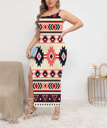 Pink & Navy Oblique-Shoulder Exposure Dress With Side Split