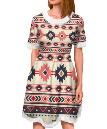 Pink & Navy Pattern Adult Christmas Dress