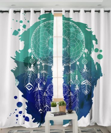 Blue & Green Dream Catcher Living Room Curtain