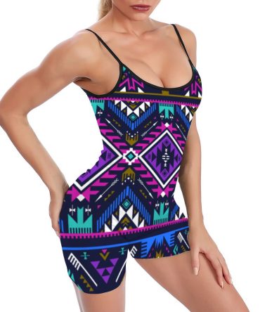 Purple Tribe Pattern Basic Fitted Unitard Romper