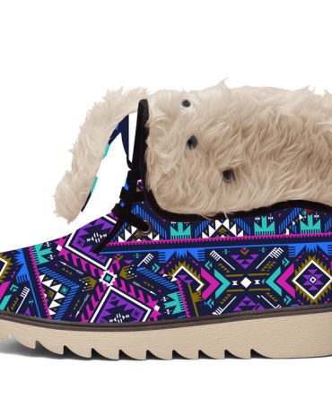 Purple Tribe Pattern Faux Fur Leather Boots