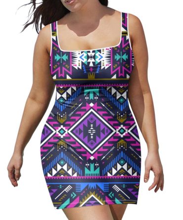 Purple Tribe Pattern Neckline Dress