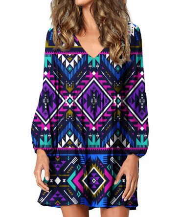 Purple Tribe Pattern Swing Dress