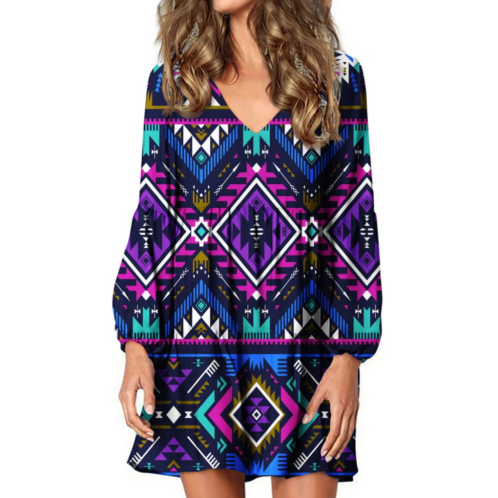 Purple Tribe Pattern Swing Dress