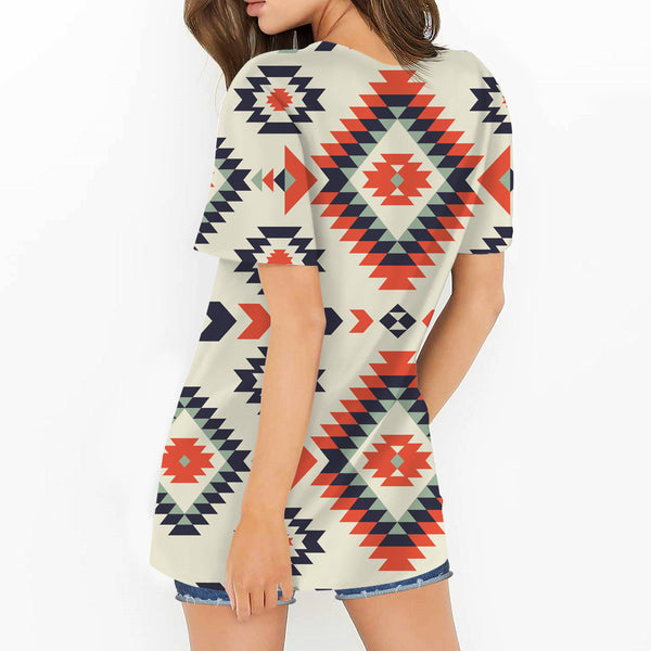 Pink Geometric Pattern Round Neck Hollow Out Tshirt - Image 3