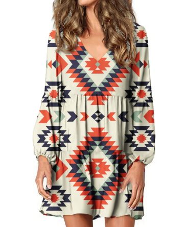 Pink Geometric Pattern Swing Dress